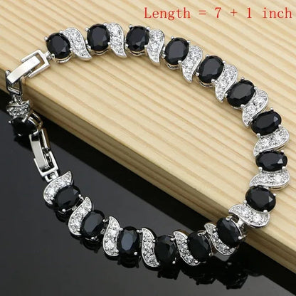 Silver 925 Gemstones Jewelry Sets for Women Ring Earrings Necklace Sapphire Ruby Amethyst Female Wedding Wholesale