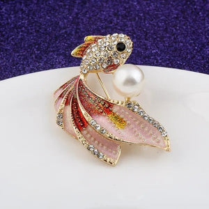 Fun colorful diamond goldfish pearl brooch fashion woman clothing accessories brooches gift