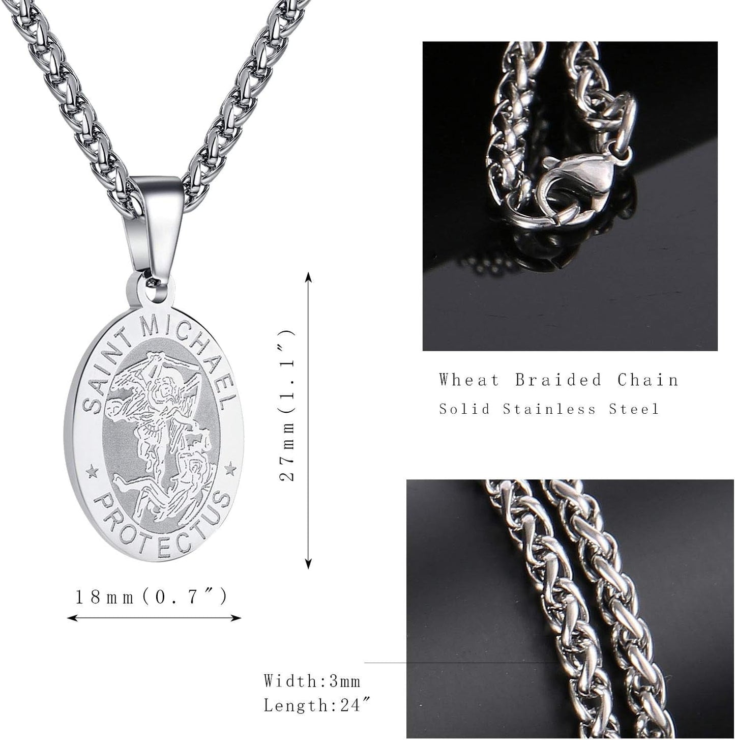 Saint Christopher/Joseph/Anthony/Jude/Michael Necklace Medal for Men Boys，St Christopher Pendant Medallion with Chain 24 Inches