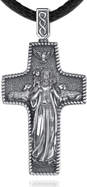 925 Sterling Silver St Christopher/St Benedict/St Michael/Virgin Mary/San Judas Tadeo/Good Shepherd Cross/Archangel Necklace Medal Pendant Protection Religious Amulet Jewelry for Men Women