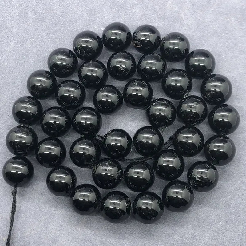 AA Black Tourmaline Jet Aphrizite Beads 4-12mm Round Natural Loose Stone DIY