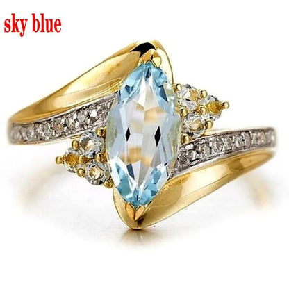 Size 6-10 Jewelry Woman's Blue Sapphire 18K Golden Plated Ring Gift  ( Choice Color and Size )