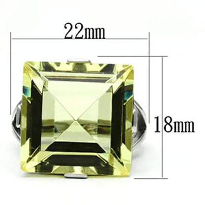 32.44Ct Princess Cut Citrine Yellow Cubic Zirconia Stainless Steel Cocktail Ring
