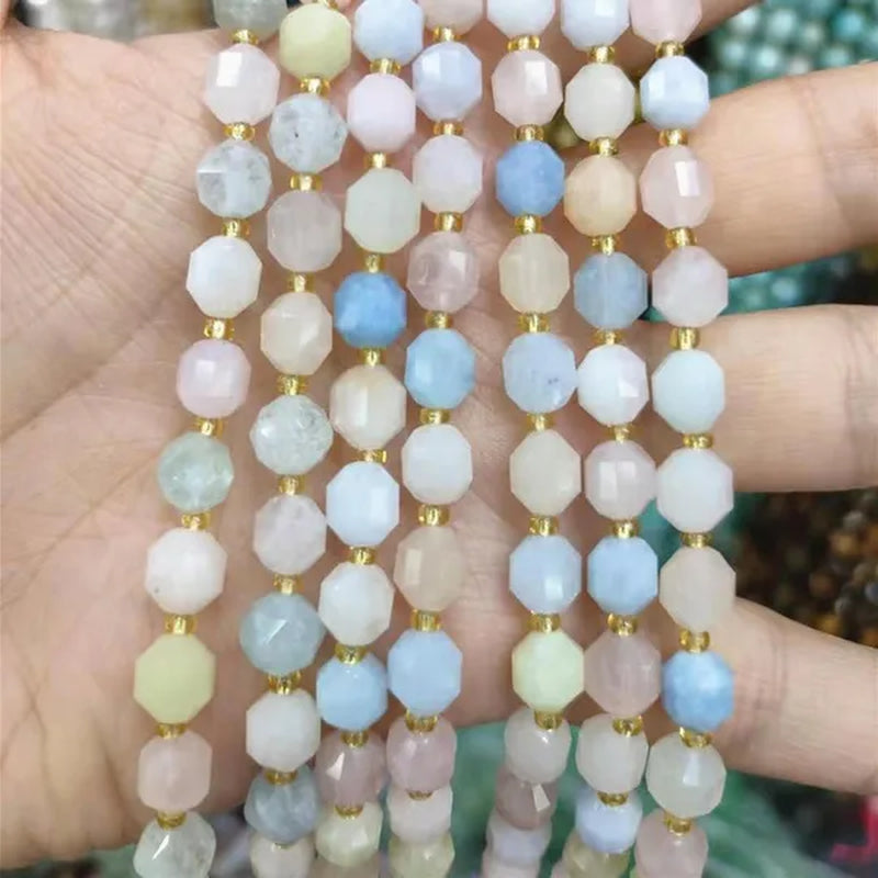 8Mm Faceted Natural Blue Apatite Morganite Tiger Eye Citrine Strawberry Sunstone Gem Stone Beads round Loose Spacer Beads