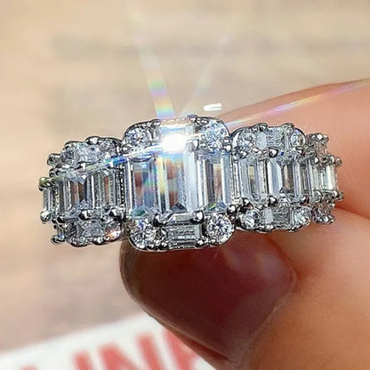 925 Sterling Silver Claw Setting  Square Cut AAA Zircon and Diamond Rings for Women Engagement Party Fashion Accessories