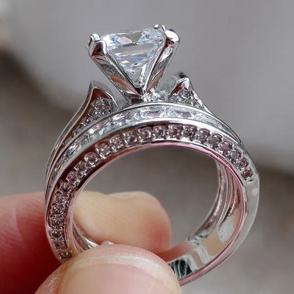 Fashion Jewelry White Sapphire Wedding Ring Set 2pcs