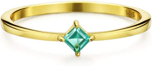 18K Gold Emerald Rings Simple Square Cut Dainty Delicate Rings Fine Jewelry for Women Girls
