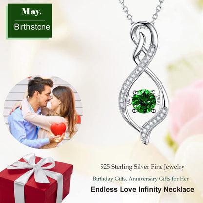 Birthday Gifts for Mom Women Endless Love Necklace 925 Sterling Silver with June July Birthstones Pearl Ruby Jewelry Gifts for Her