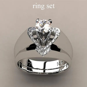 New Fashion Creative Exquisite Women's Heart Shaped  Simulation Zircon Ring Set  Engagement Ring Set