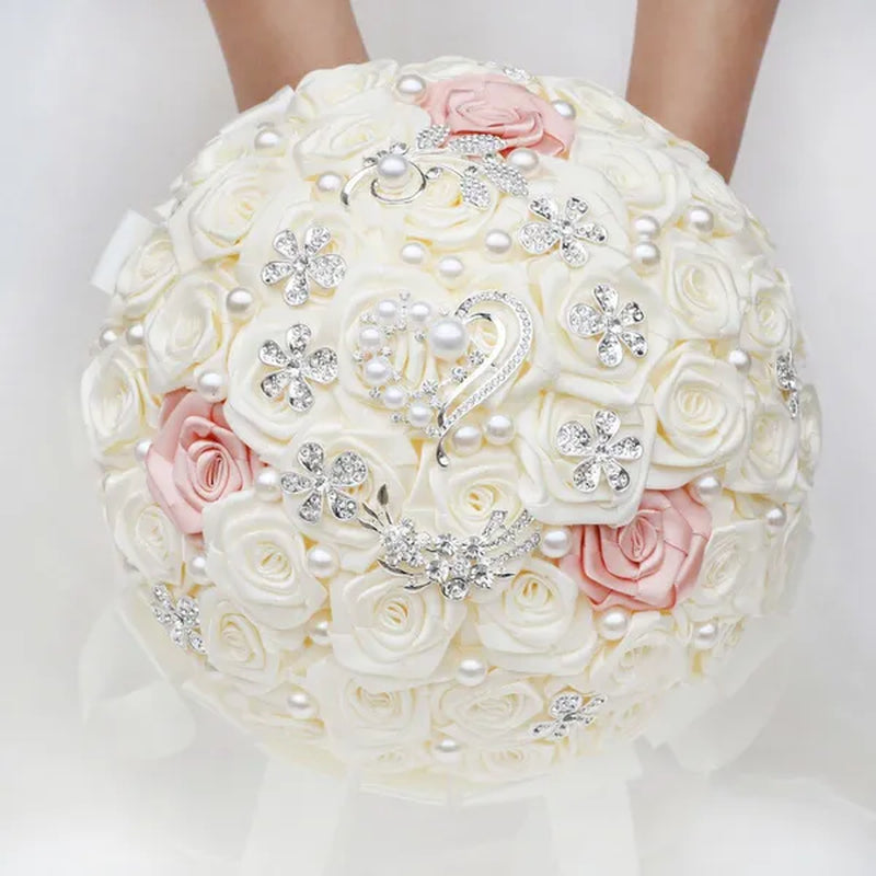 24Cm 10 Styles Can Choose Royal Blue Silver Brooch Wedding Bouquets Silk Rhinestone Artificial Rose Flowers Bridesmaid Mariage Bouquets Wedding Accessories W125