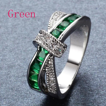 2016 Size 6-10 Black Sapphire Corssed CZ Wedding Rings Women'S White Gold Filled Band