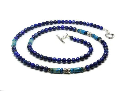 Men's Necklace Lapis Lazuli and Larimar and Sterling Silver Necklace,