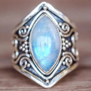 Large Antique Boho Jewelry 925 Solid Sterling Silver Natural Gemstone Marquise Moonstone Rings Size 5-11