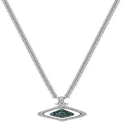 925 Sterling Silver Blue White Diamond 18 Inch Chain Necklace 2 Extender