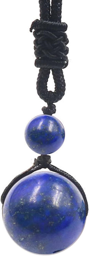 Crystal Necklace for Women Men, Protection round Bead Pendant Necklaces for Spiritual, Natural Gemstone Chakra Stone Healing Crystals Necklace with Adjustable Rope Cord