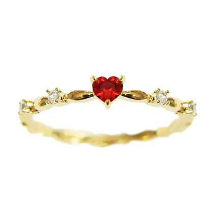 Exquisite Thin Rings Gold Heart Ruby Rings for Women Bridal Romantic Proposal Engagement Ring Jewelry