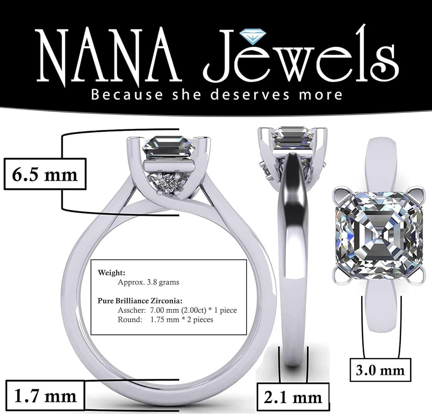 1To4Ct Simulated Diamond Engagement Ring Round-Princess-Cushion-Asscher Solitaire Lucita Cz & Silver