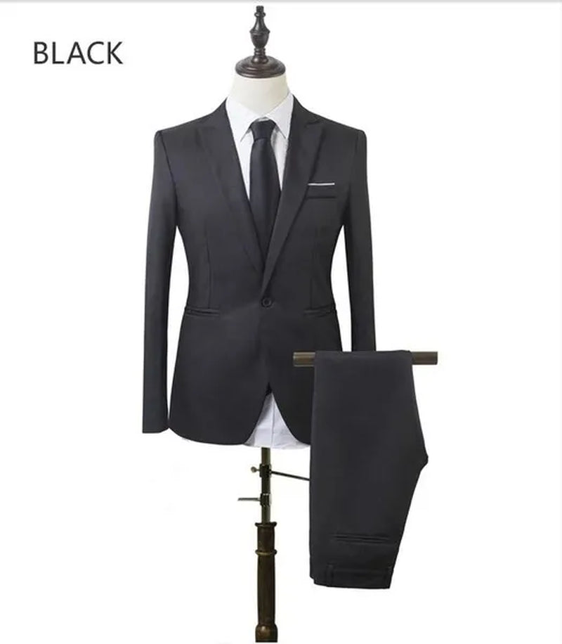 2 Pieces Blazer Men New High Quality Business Formal Wear Men Suits One Button Slim Fit Suit Men Blazer Set Blue Hot Sale Wedding Suit