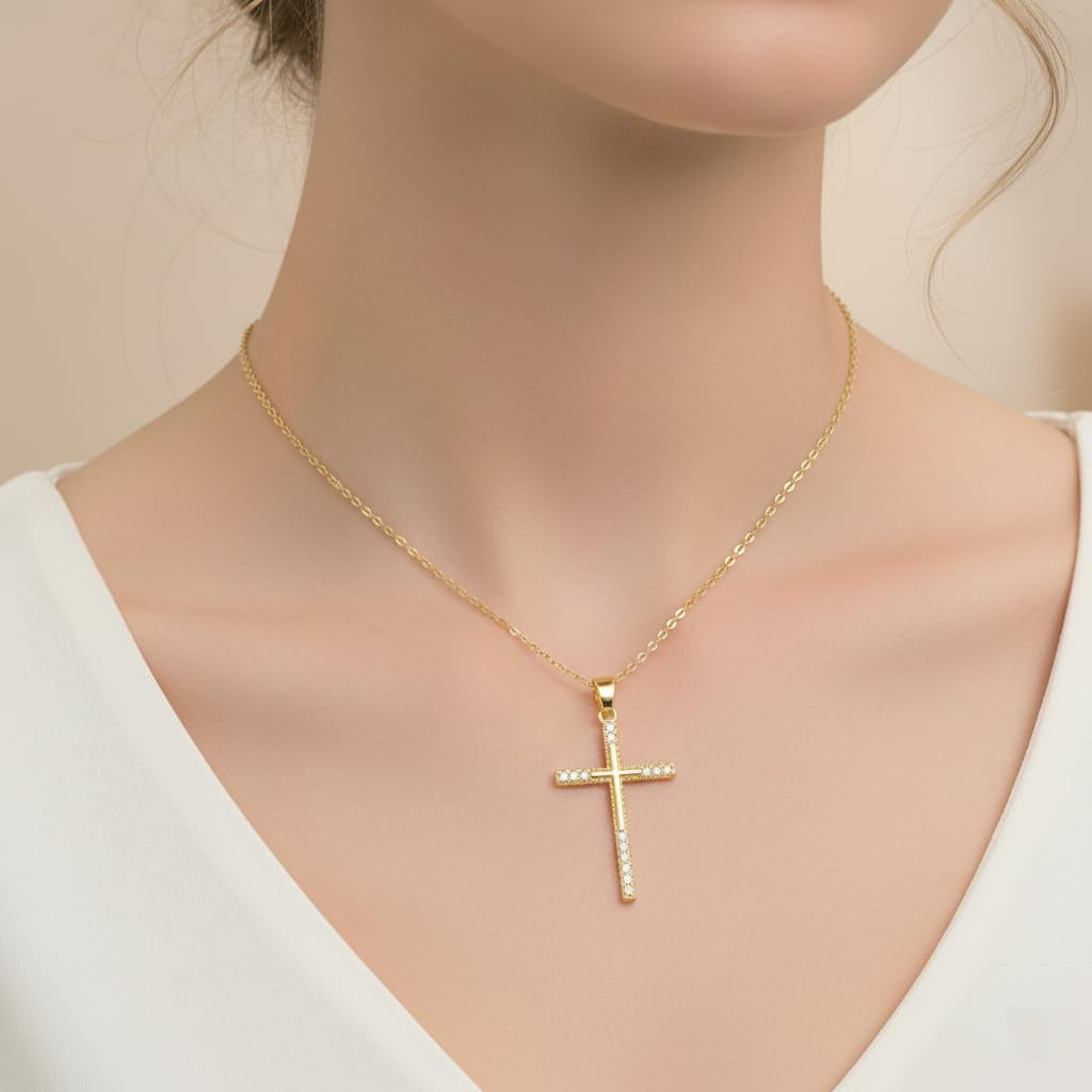 14K Gold Cross Necklace for Women Elegent Gold Cross Pendant Necklace Religious Jewelry Gift