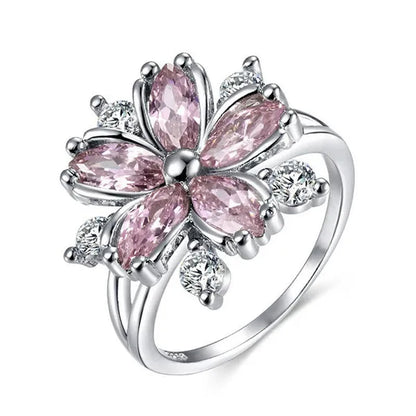Elegant Women's Flower Ring Luxury  Pink Zircon Ring, Fashionable Flower Shape Women's Ring, Engagement, Wedding Ring, Princess Ring, Promise Ring, Valentine's Day, Christmas Gift. Size US5-11. Happy Shopping!
