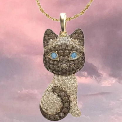 Exquisite Fashion Women's Diamond Animal Jewelry Accessories Gift  Necklace Lovely Cat Pendant European and American Women's Diamond Necklace Birthday Party Valentine's Day Anniversary Gift