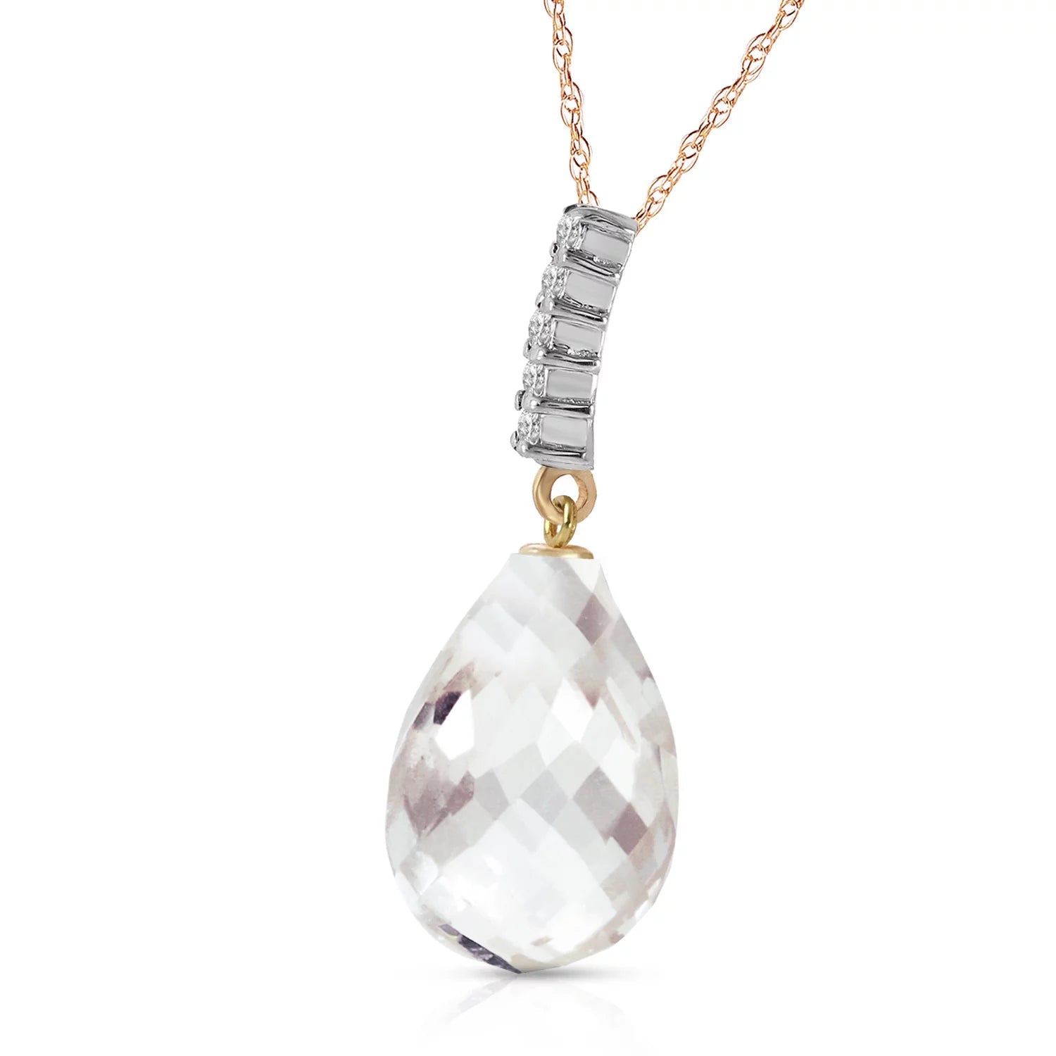 14K 20" Yellow Gold Necklace with Diamond and Briolette Drop White Topaz