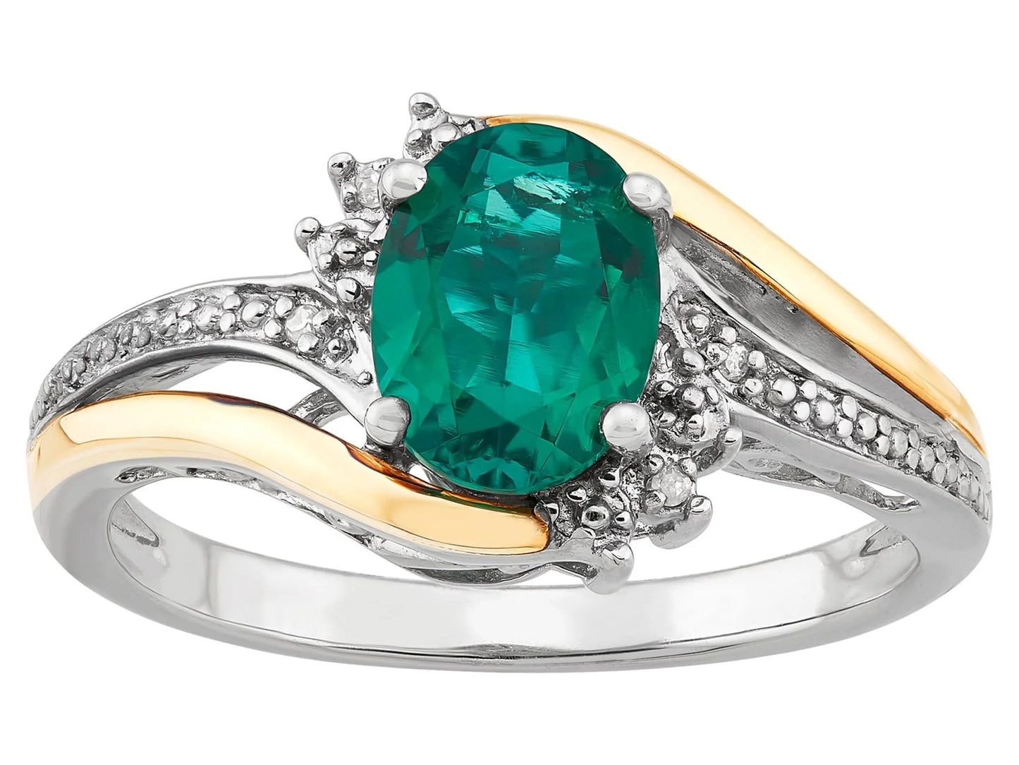 Created Emerald Diamond Accent Ring in Sterling Silver and 10K Yellow Gold