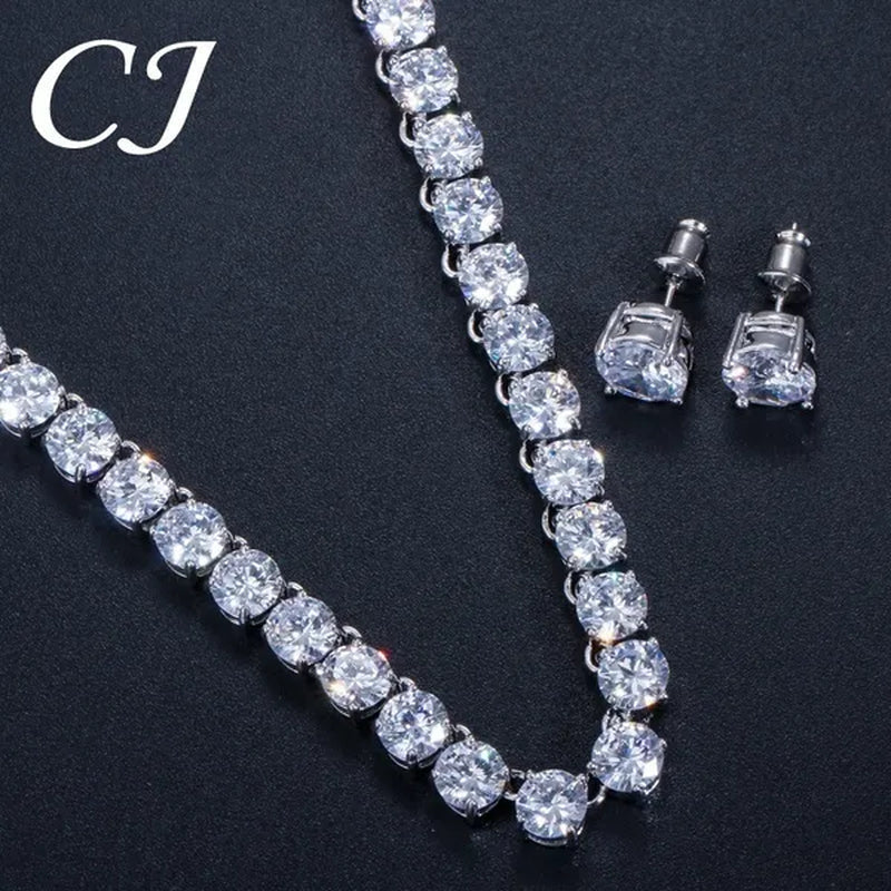 CANDICE Hot Sale White Gold Plated round CZ Stone Classic Women Wedding Necklace & Earrings Jewelry Set