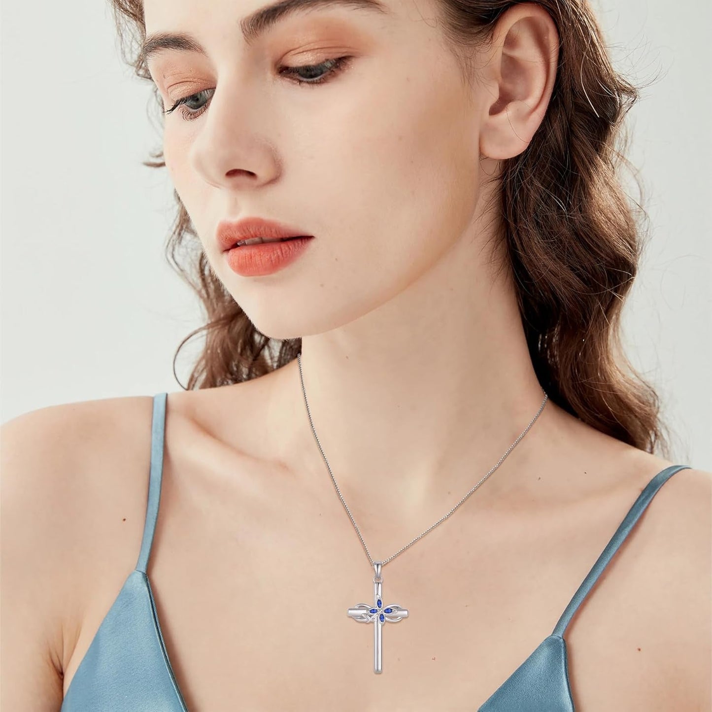 Cross Necklace for Women 925 Sterling Silver Infinity Butterfly Cross Pendant Necklace Birthstone Jewelry Gifts for Her