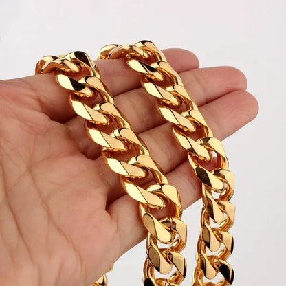 Men's or Women's Jewelry 15mm/19mm Stainless Steel Silver/Gold Curb Cuban Chain Necklace/Bracelet