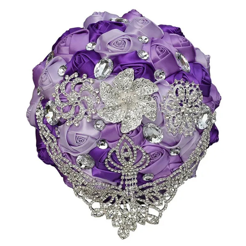 21cm Satin Flowers Wedding Bouquet Bridal Beautiful Hand Holding Flower Bouquet Rhinestone Brooch Bouquets Casamento Ramos De Novia Crystal Bridal Bouquet Broochfull
