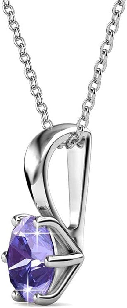 18K White Gold Plated Birthstone Necklaces for Women, Silver Necklace for Women, White Gold Pendant Necklace with round Cut Solitaire Crystals, Fashion Jewelry for Women