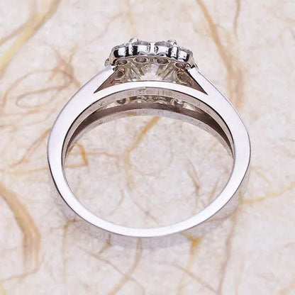 Exquisite Women'S Fashion Silver Plated Cubic Zirconia Ring Bride Romantic Wedding Engagement Anniversary Gift Jewelry