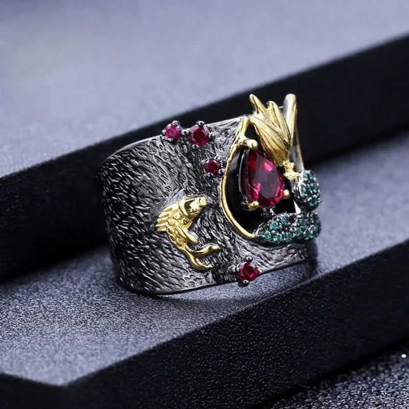 Latest Beautiful Flowers Luxury Vintage Fashion Jewelry  Two-tone zircon  Ruby Cutout Ring Bridal Engagement Wedding Party Anniversary Ring Christmas Mother's Day Gift Jewelry Size US5-11
