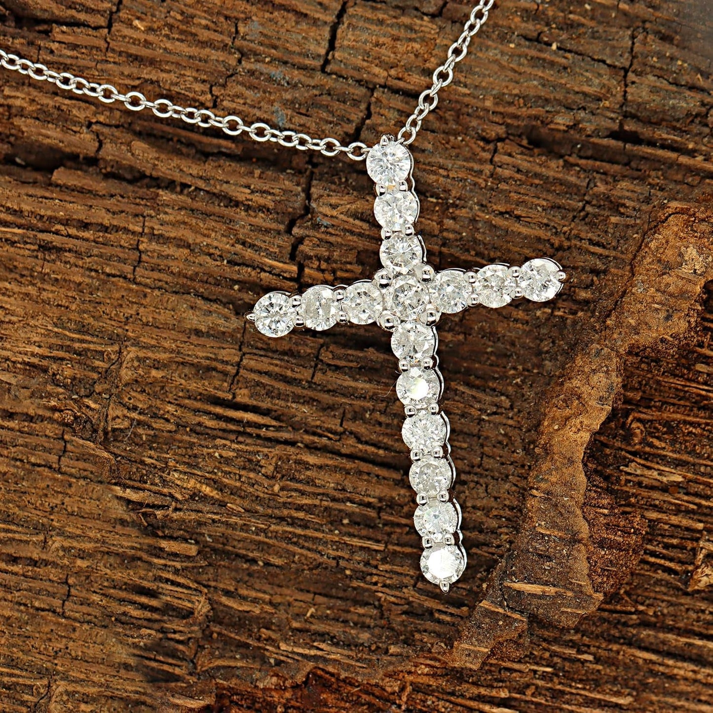 1.14 Ct round Cut Natural Diamond Religious Cross Pendant with 18" Chain in 10K Real Solid White Gold (Clarity I2-I3, Color I-J) Mother'S Day Gifts