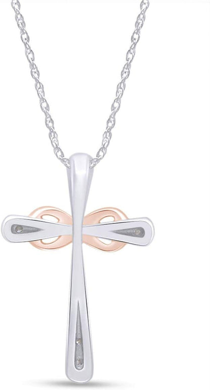 White Natural Diamond Accent Petite Infinity Cross Pendant Necklace 14K Gold over Sterling Silver