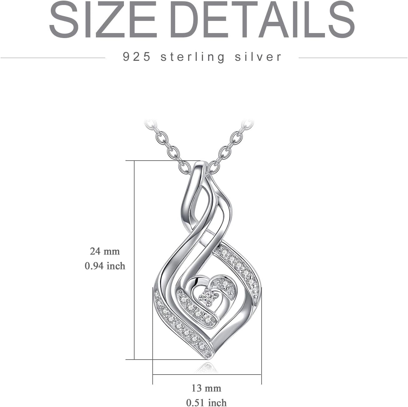 Natural Diamond Infinity Swirl Necklace, Sterling Silver Heart Pendant Necklace Love Jewelry for Her, Mom, Wife, 18"-20"