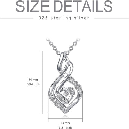 Natural Diamond Infinity Swirl Necklace, Sterling Silver Heart Pendant Necklace Love Jewelry for Her, Mom, Wife, 18"-20"