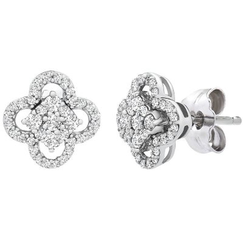 0.25 CT. T.W. I-I1 White Gold Diamond Clover Flower Stud Earrings