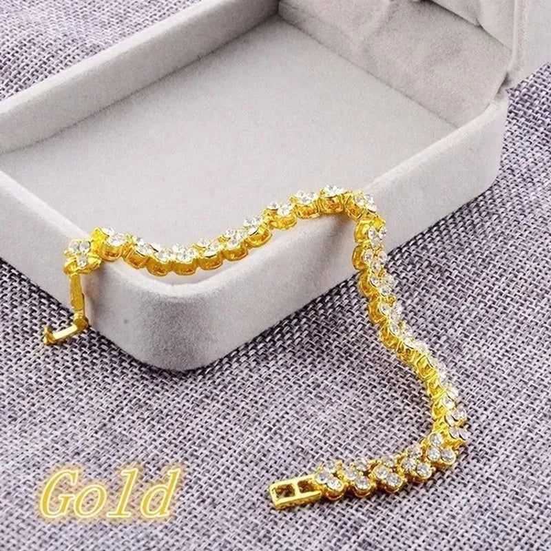 European and American Fashion Roman Style Women'S Zircon Bracelet Shiny Zircon Wedding Engagement Bracelet Valentine'S Day Anniversary Gift Birthday Party Jewelry