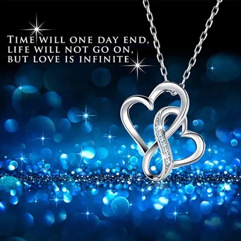 Fashion Double Heart Pendant 925 Sterling Silver Infinity Necklace for Women Bridal Wedding Anniversary Gift