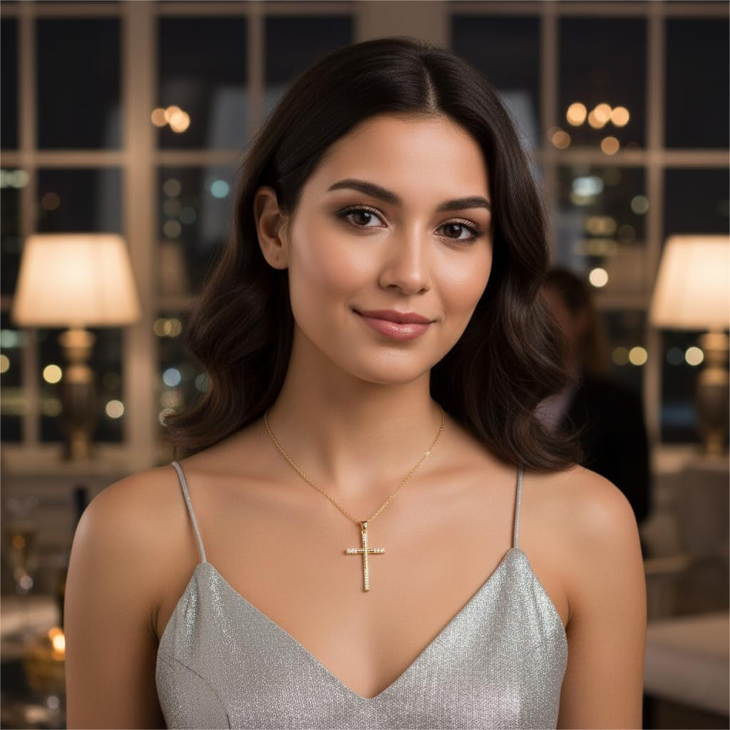 14K Gold Cross Necklace for Women Elegent Gold Cross Pendant Necklace Religious Jewelry Gift