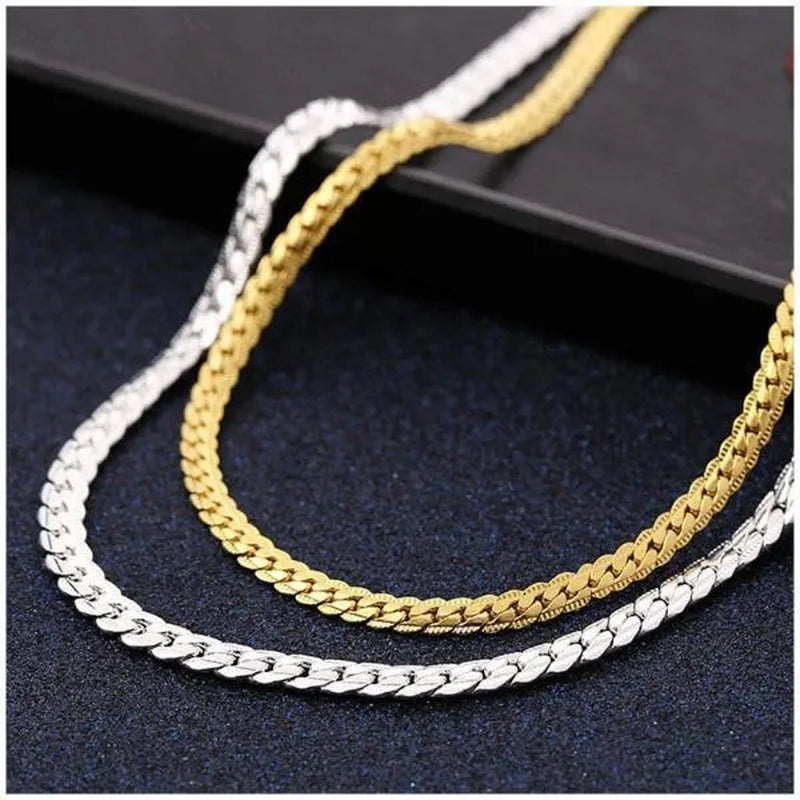 8/16/18/20/24inch 18K Gold/925 Sterling Silver Luxury Brand Design Noble Necklace Chain for Woman Men Fashion Wedding Engagement Jewelry