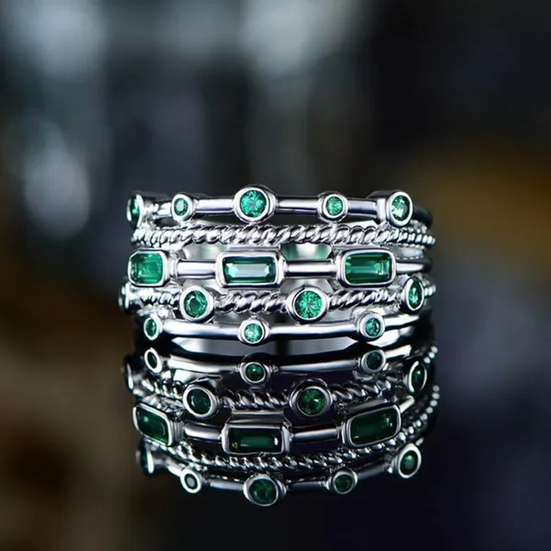 Fashion Jewelry Women Green Crystal Ring Elegant Princess Proposal Engagement Anniversary Party Gift Bride Wedding Promise Rings