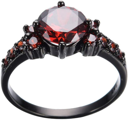 Vintage Ruby Red Garnet Wedding Promise Band Ring 10KT Black Gold Filled Size 6-10 (Size 7)