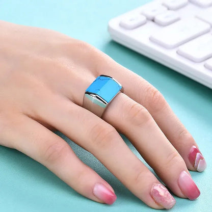 Vintage Men's Single Turquoise Ring Stainless Steel Personality Roof Shaped Gemstone Rings jewelry Gift for Business Elite Boyfriend Dad
