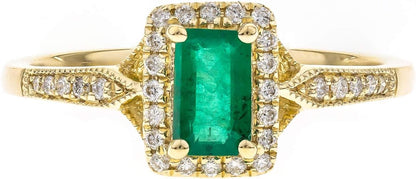 10K Yellow Gold Natural Zambian Emerald Ring with Natural Diamonds for Women | Ethically, Authentically & Organically Sourced Emerald-Shape Emerald Hand-Crafted Jewelry for Her | Emerald Ring for Women