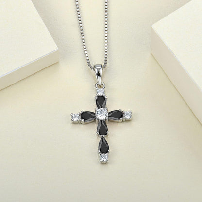 Gemstone Cross Necklace 925 Sterling Silver Birthstone Religious Pendant Jewelry for Women