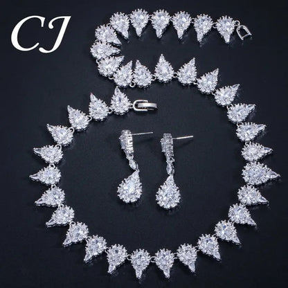CANDICE Stunning Pave Yellow Citrine Luxury Jewelry Pear Shape CZ Crystal Choker Necklace And Earrings Bride Set for Women Party Wedding Accessories