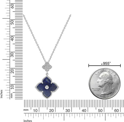 Black Onyx or Mother of Pearl and Cubic Zirconia Double Flower Pendant Necklace in 925 Sterling Silver with Gold Plating 16 to 18 Inches Adjustable Chain Spring Ring